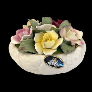 VTG Aynsley Bone China Candle Holder Taper Rose Flower Floral UK United Kingdom